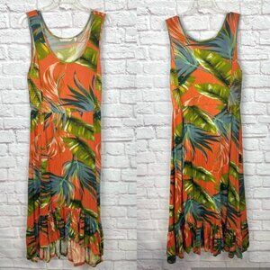 Soft Surroundings Fabiana Palm Floral Orange Tropical Maxi Dress Medium Petite